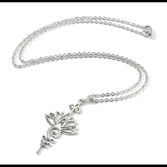 New Unalome Hollow Lotus Flower pendant Necklace - Picture 6 of 10